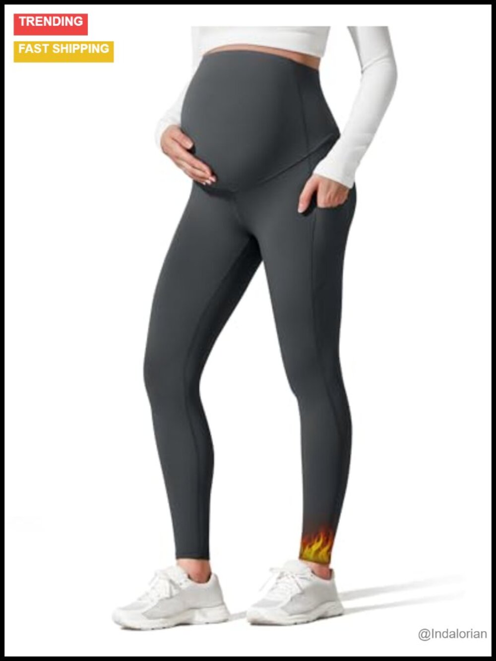 Fleece Lined Maternity Leggings with Pockets Yoga Pants High Rise